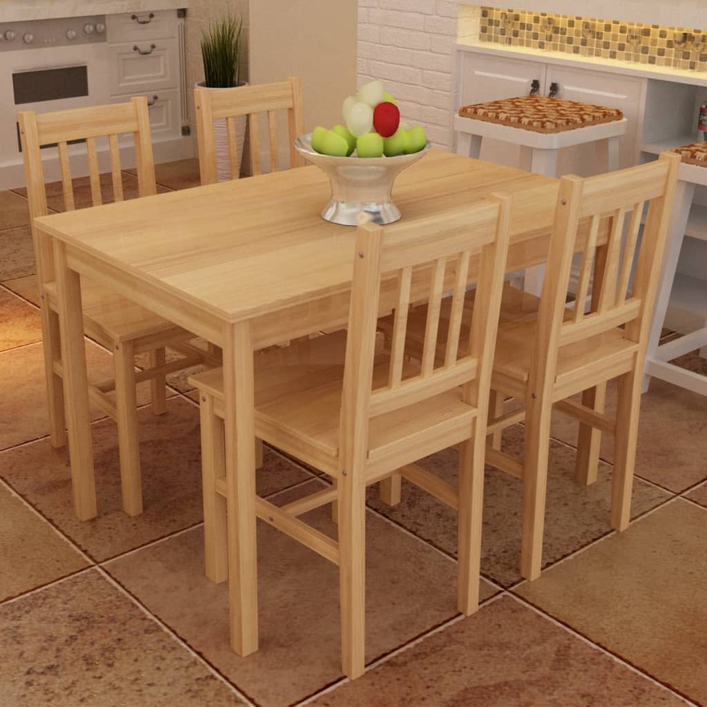 Wooden dining table with 4 chairs, natural