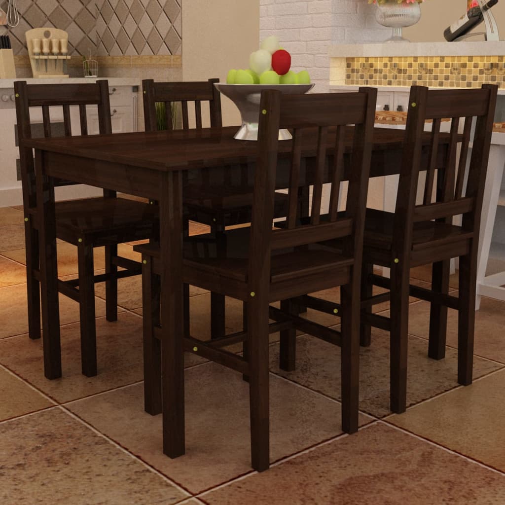 Wooden dining table with 4 chairs, brown