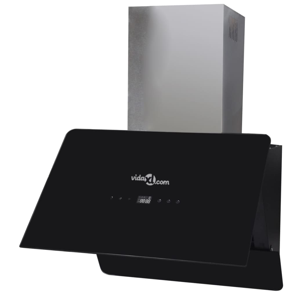 Kitchen hood, black, 600 mm, tempered glass, with display