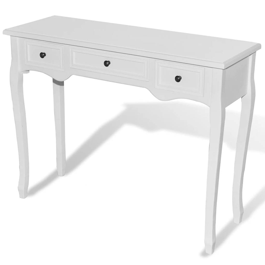 Console dressing table with three drawers, white