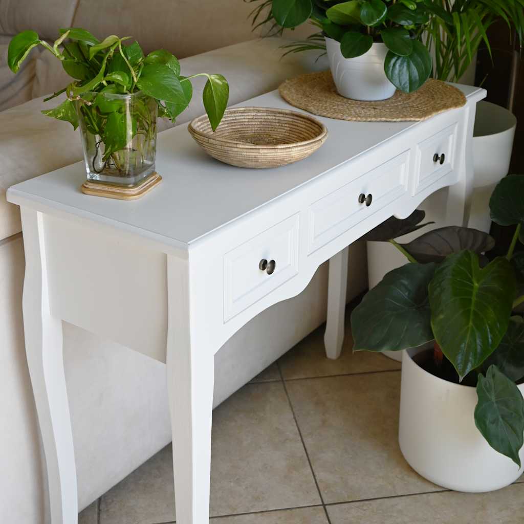 Console dressing table with three drawers, white