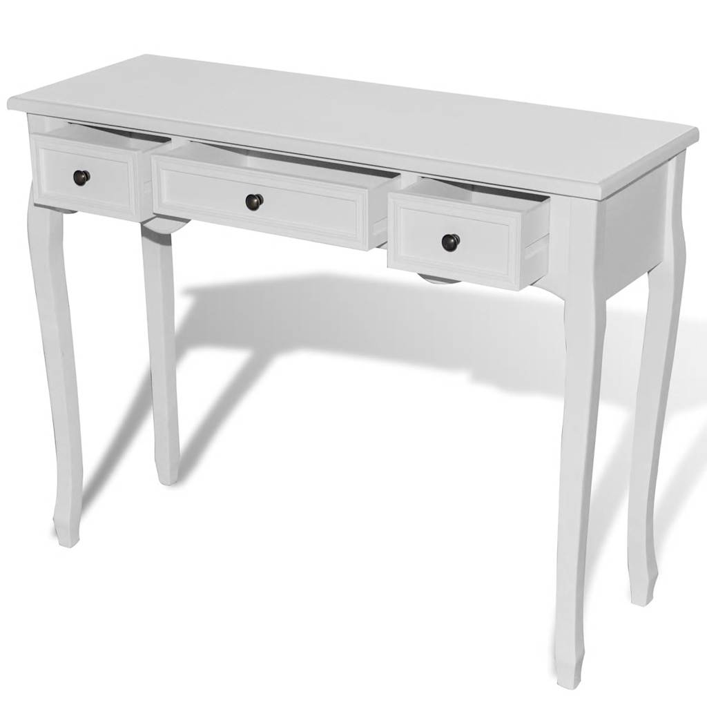 Console dressing table with three drawers, white