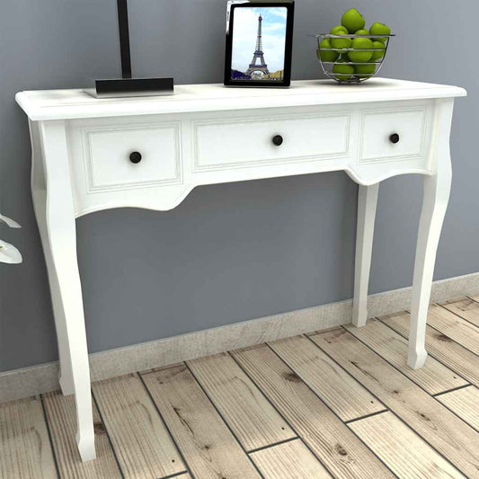 Console dressing table with three drawers, white