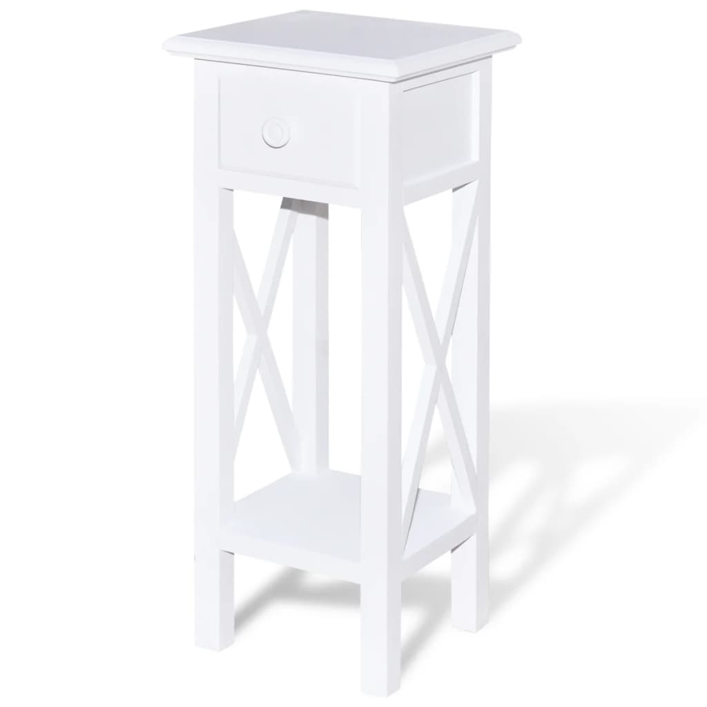 Side table with drawer, white