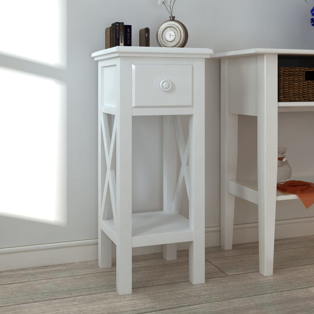 Side table with drawer, white