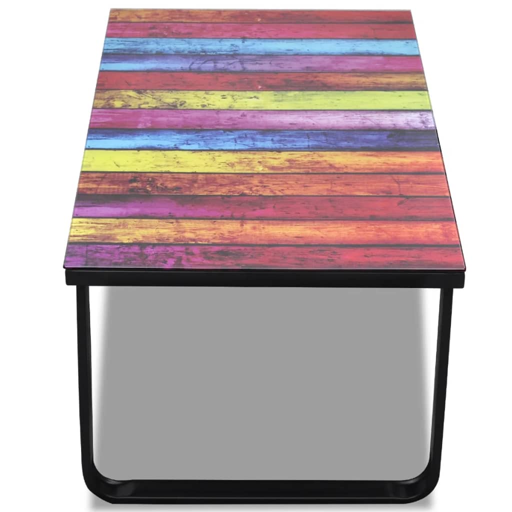 Coffee table with glass top, rainbow pattern