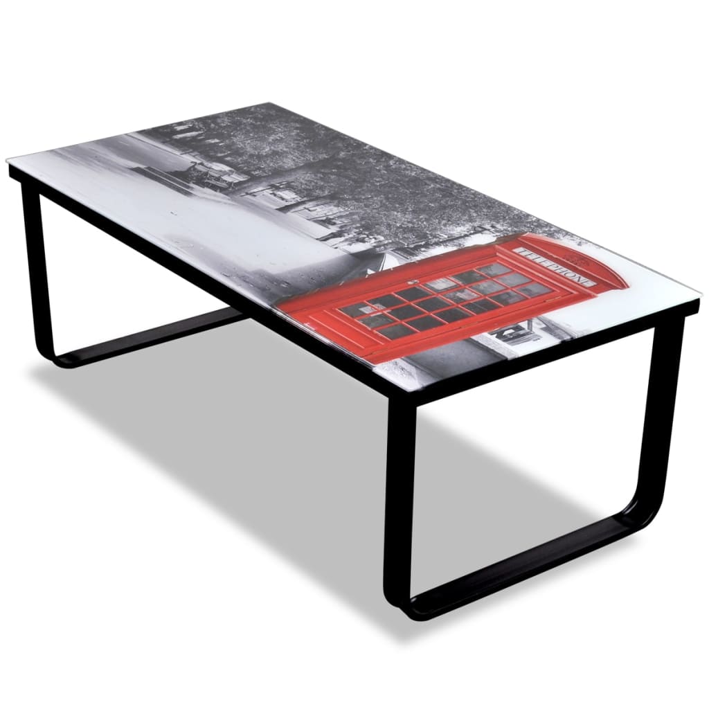 Coffee table with glass top, telephone booth model