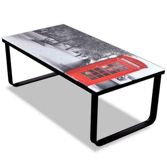 Coffee table with glass top, telephone booth model