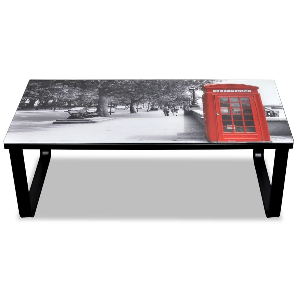 Coffee table with glass top, telephone booth model