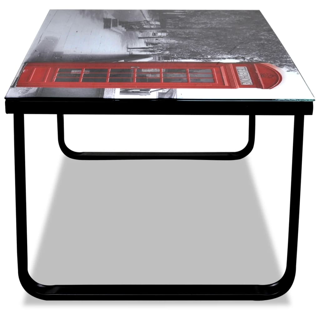 Coffee table with glass top, telephone booth model