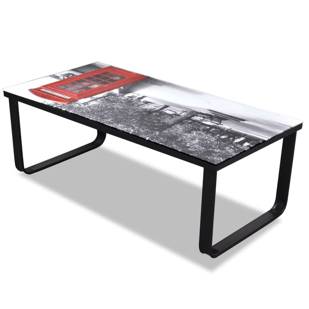 Coffee table with glass top, telephone booth model