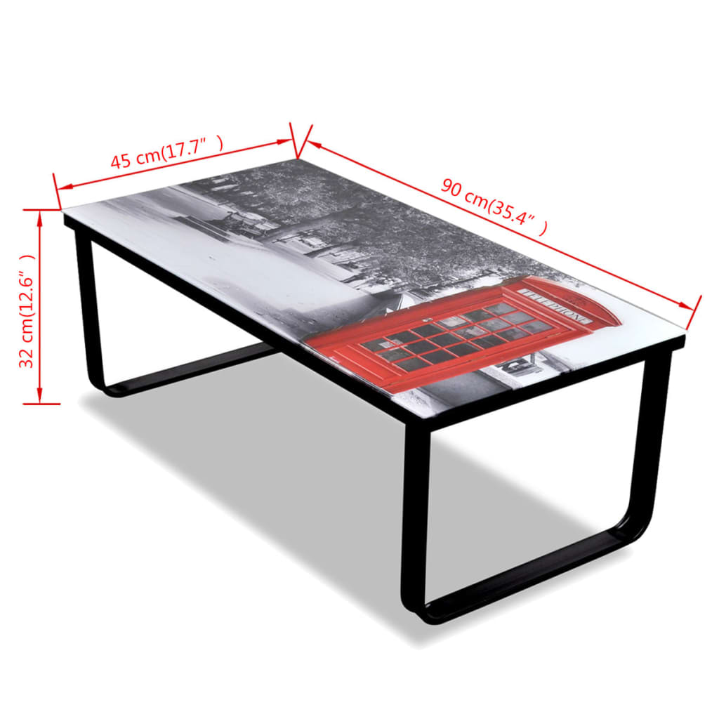 Coffee table with glass top, telephone booth model