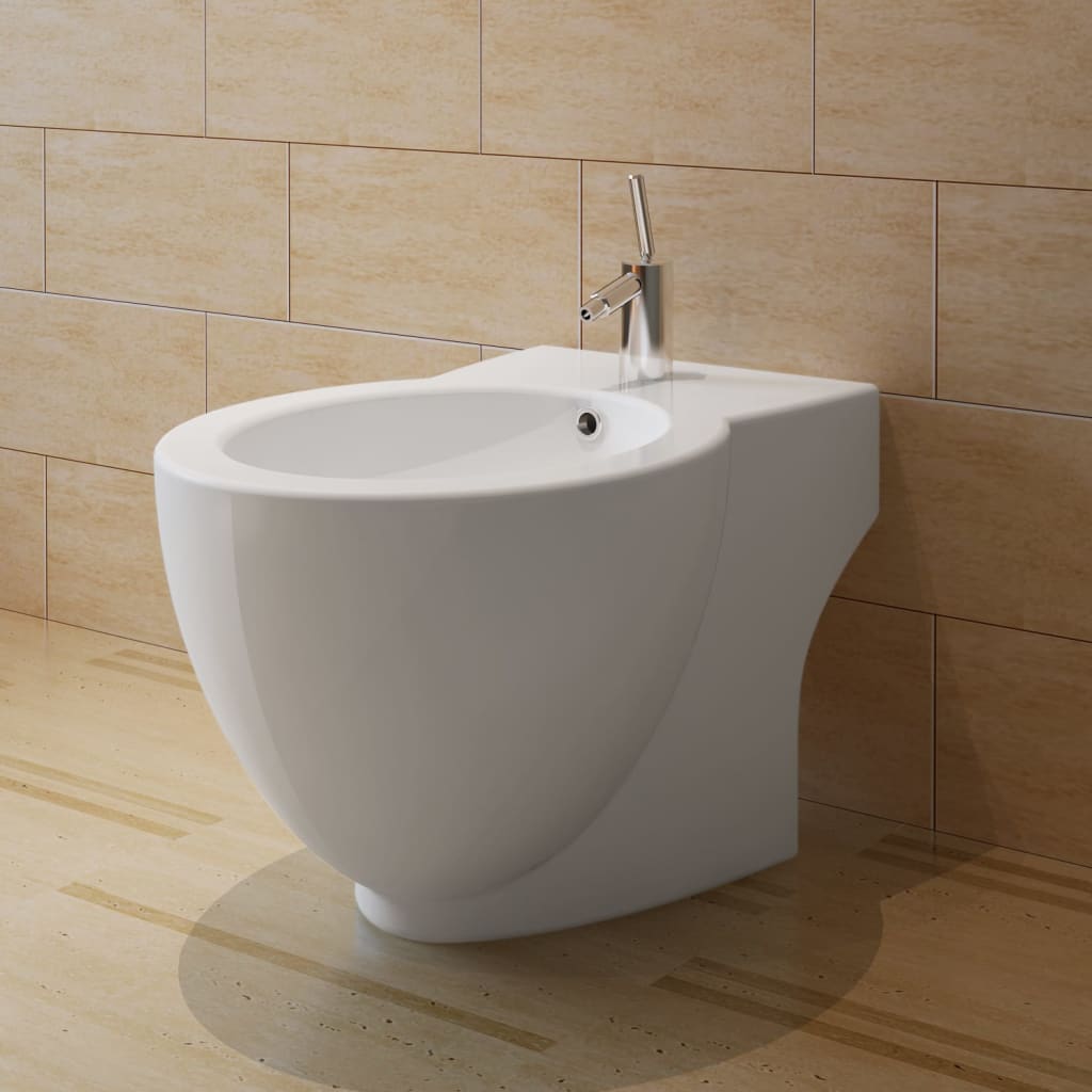 Toilet and bidet set, white ceramic