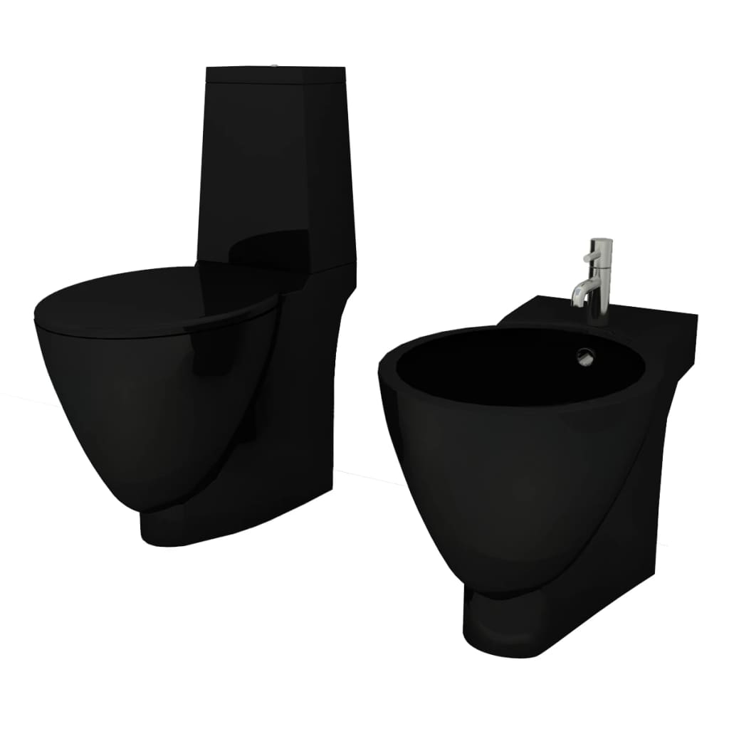 Black Ceramic Toilet and Bidet Set