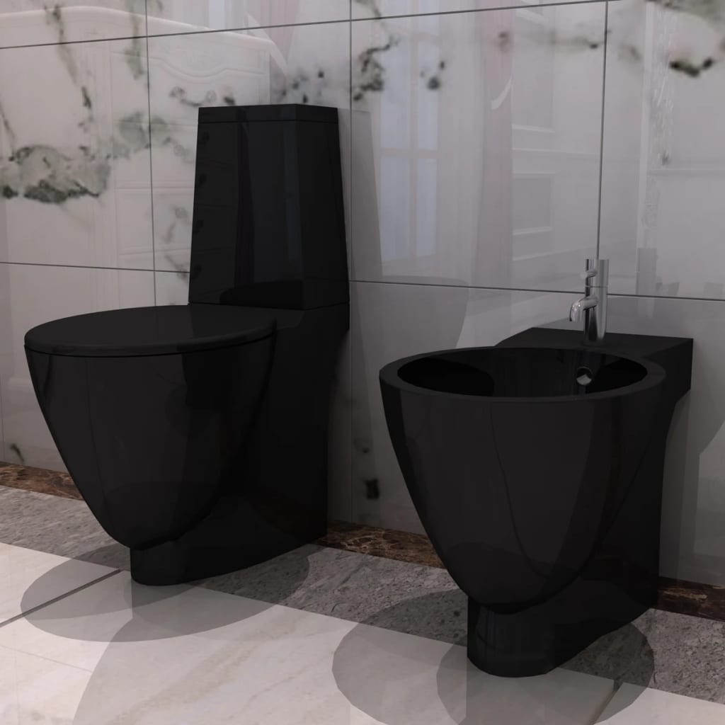 Black Ceramic Toilet and Bidet Set