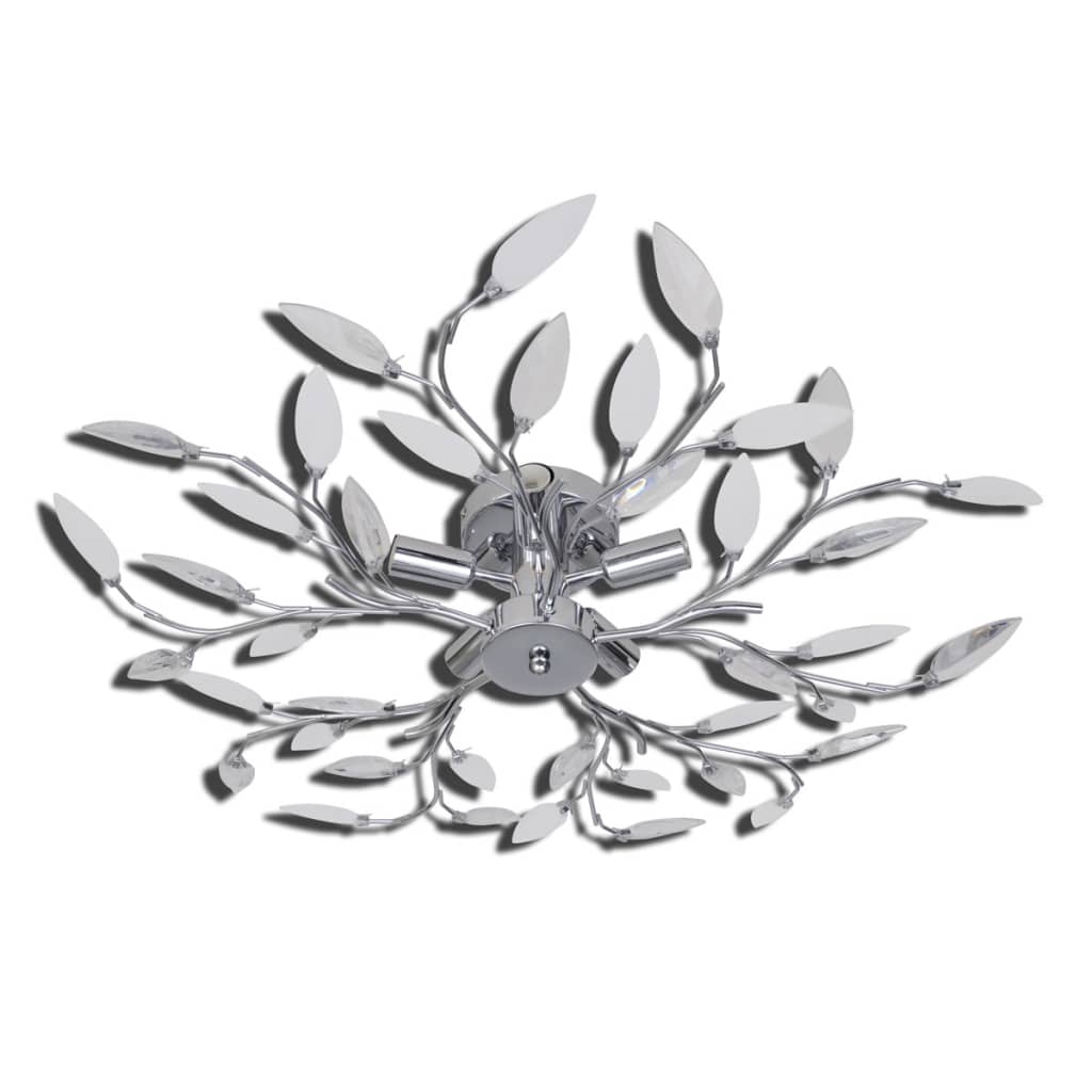 Transparent/white ceiling lamp with acrylic crystal leaf arms, 5 E14 bulbs