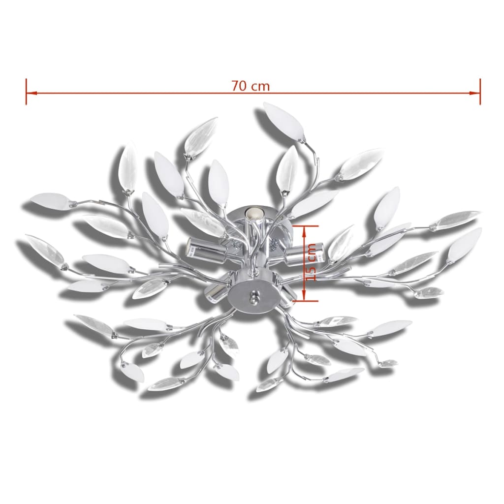 Transparent/white ceiling lamp with acrylic crystal leaf arms, 5 E14 bulbs