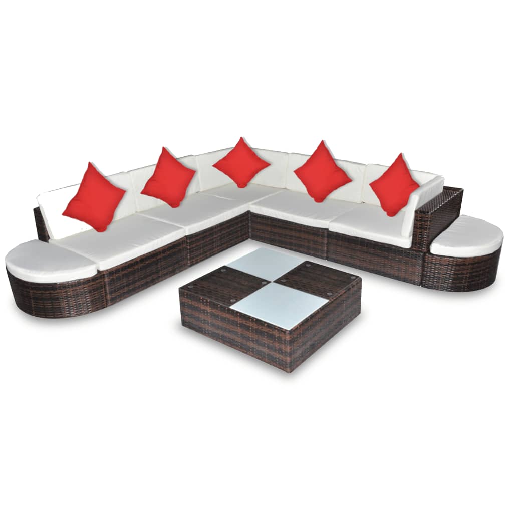 Garden furniture set with cushions, 8 pieces, brown, polyrattan