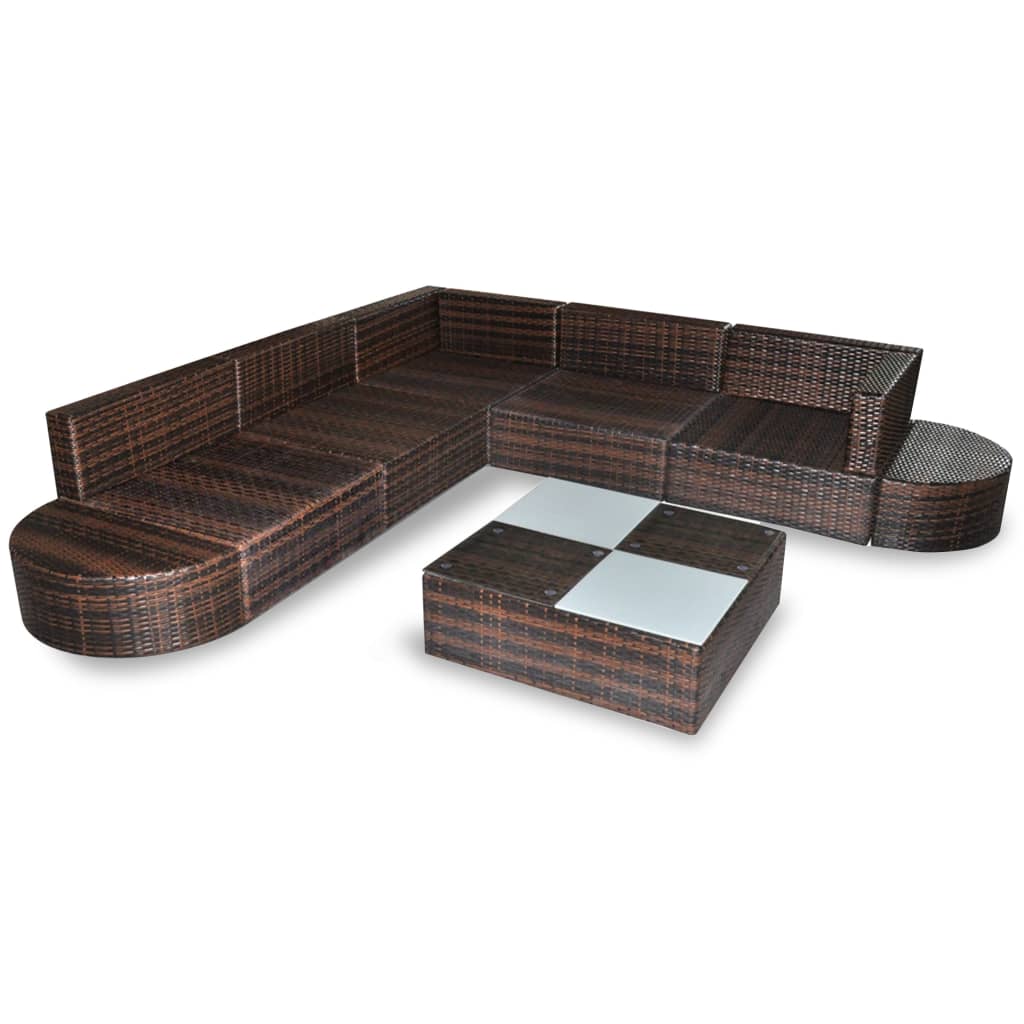 Garden furniture set with cushions, 8 pieces, brown, polyrattan