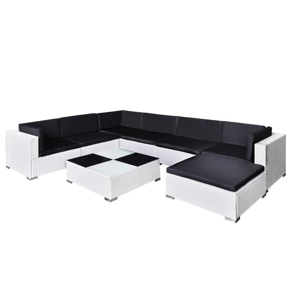 Set mobilier de grădină cu perne, 8 piese, alb, poliratan