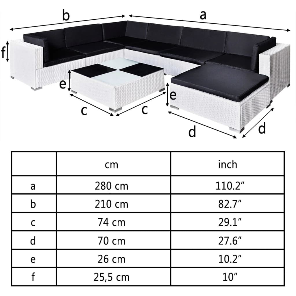 Set mobilier de grădină cu perne, 8 piese, alb, poliratan