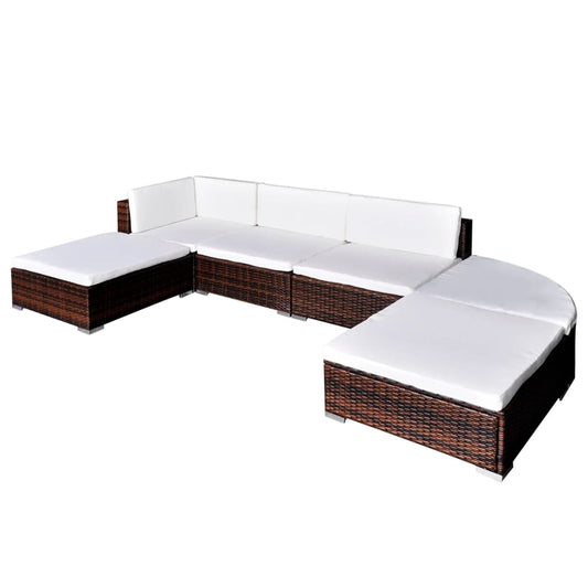 Garden furniture set with cushions, 6 pieces, brown, polyrattan