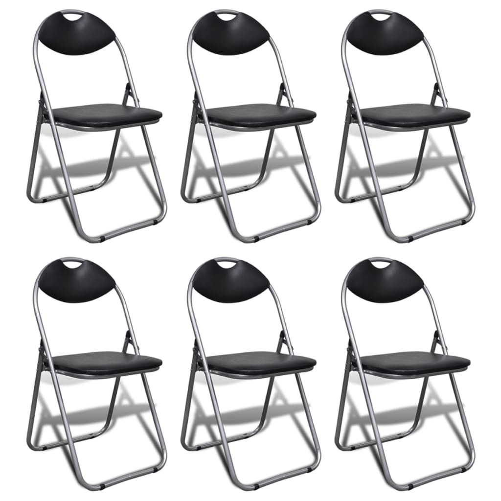 6-piece folding kitchen chairs, black, eco-leather &amp; steel