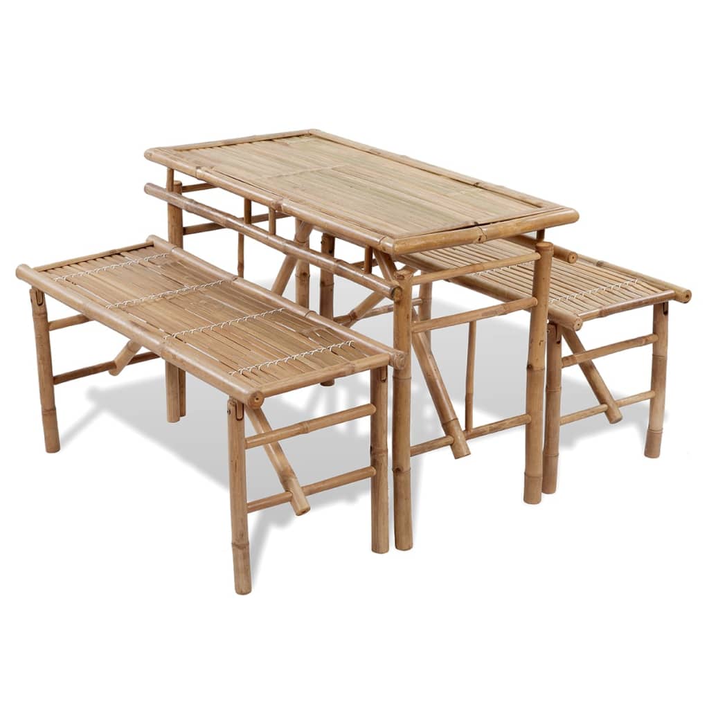 Beer table with 2 benches, 100 cm, bamboo