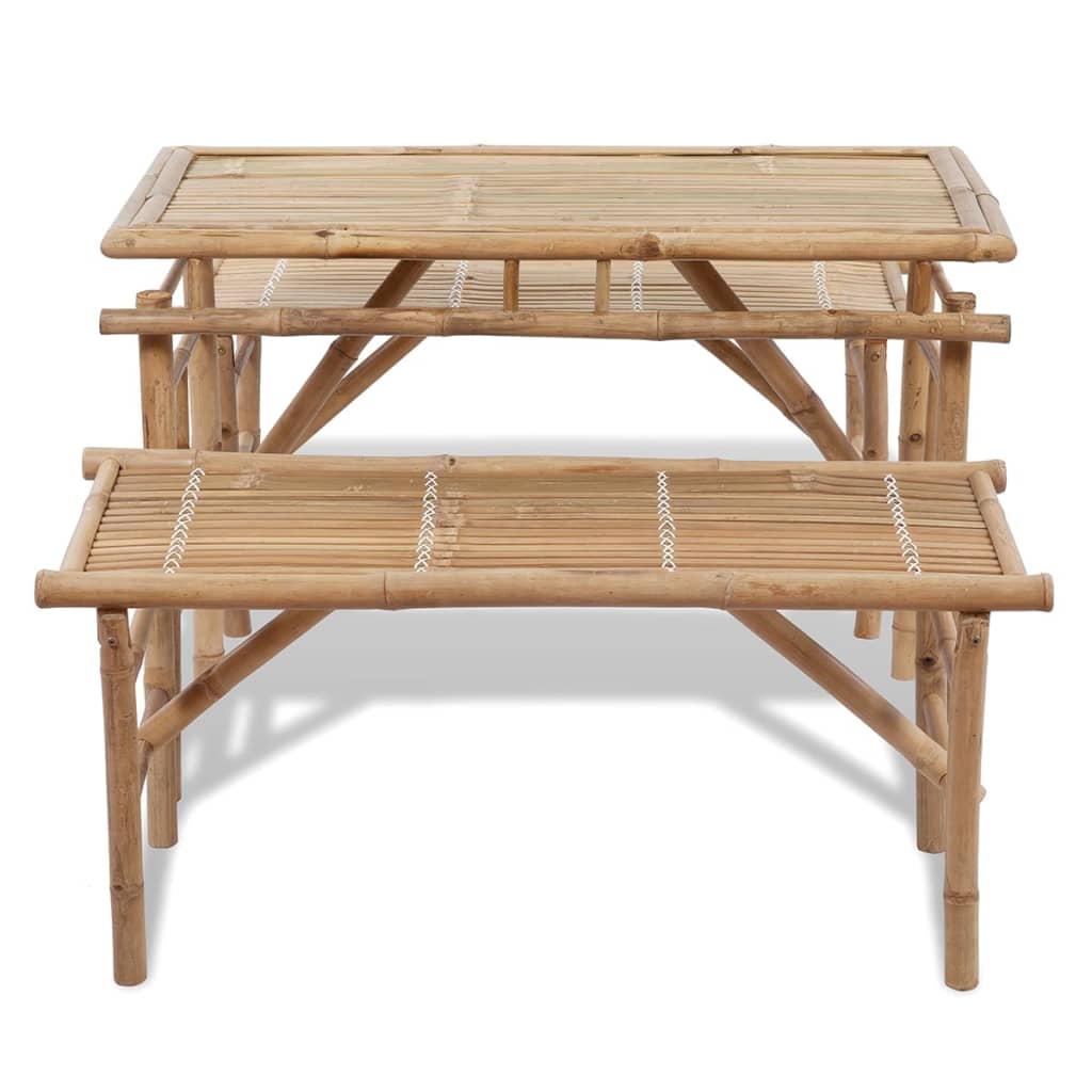 Beer table with 2 benches, 100 cm, bamboo