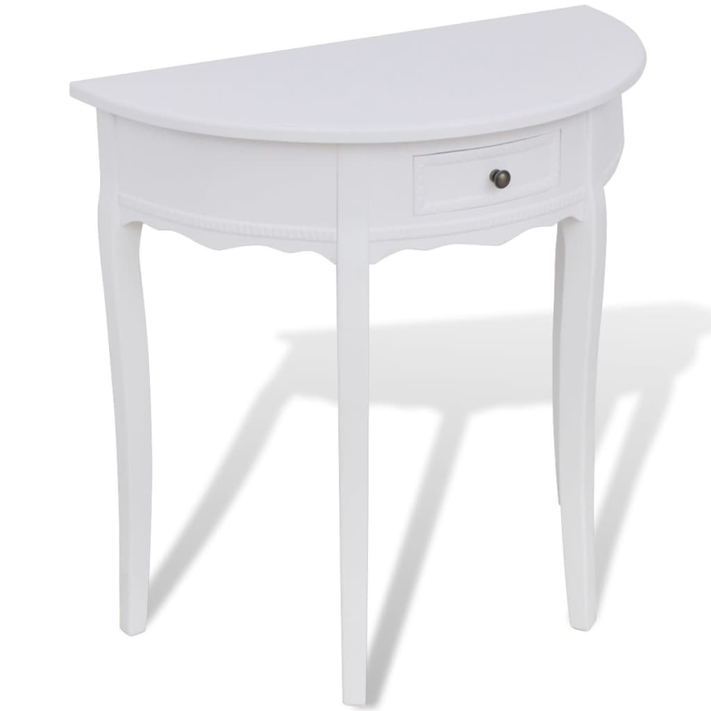 Console table with drawer, semicircle, white