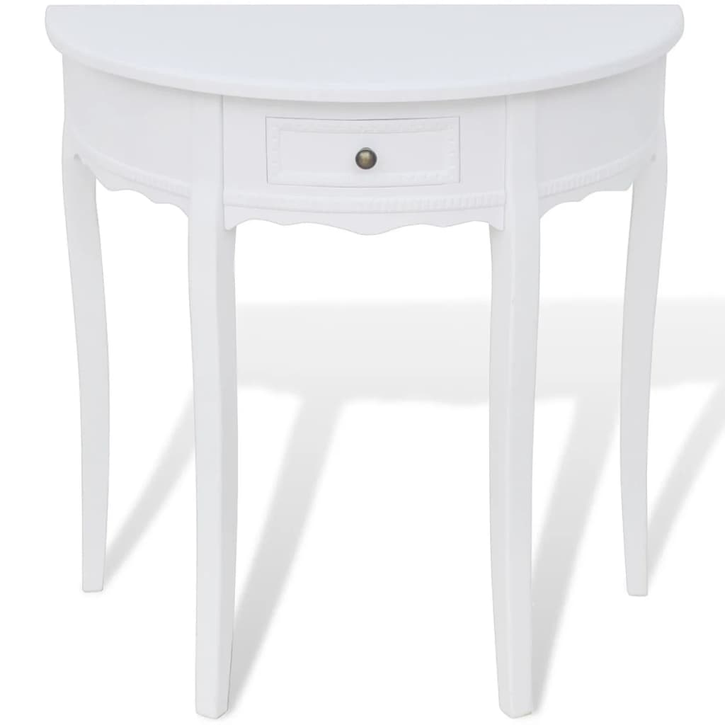 Console table with drawer, semicircle, white