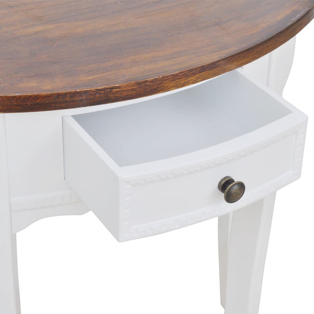 Console table with drawer, brown top, semicircle