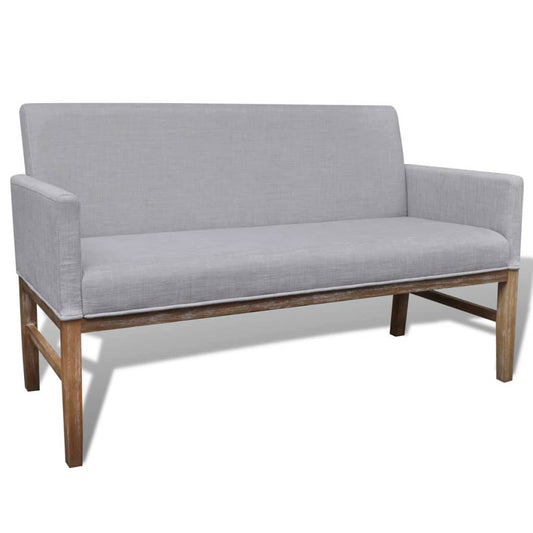 Bench with padded cushions, textile, rubber wood, light gray