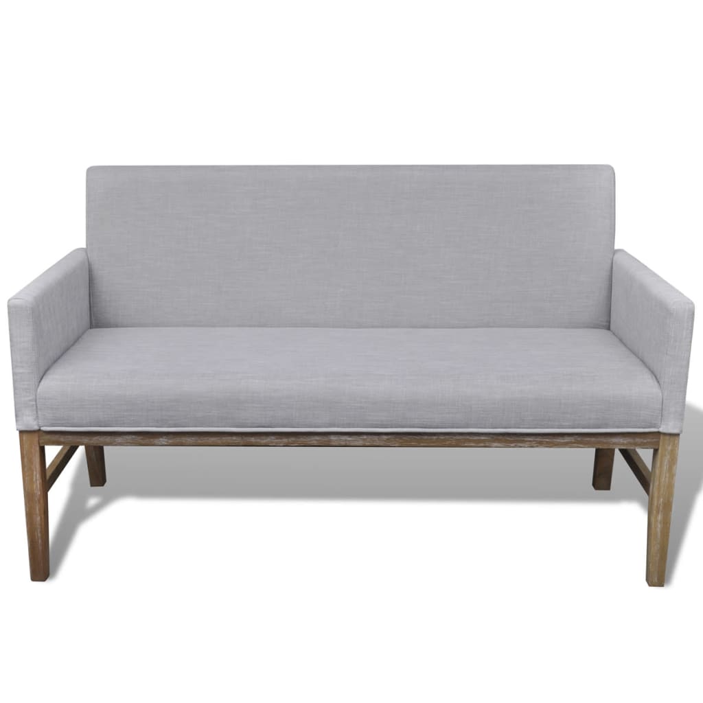 Bench with padded cushions, textile, rubber wood, light gray