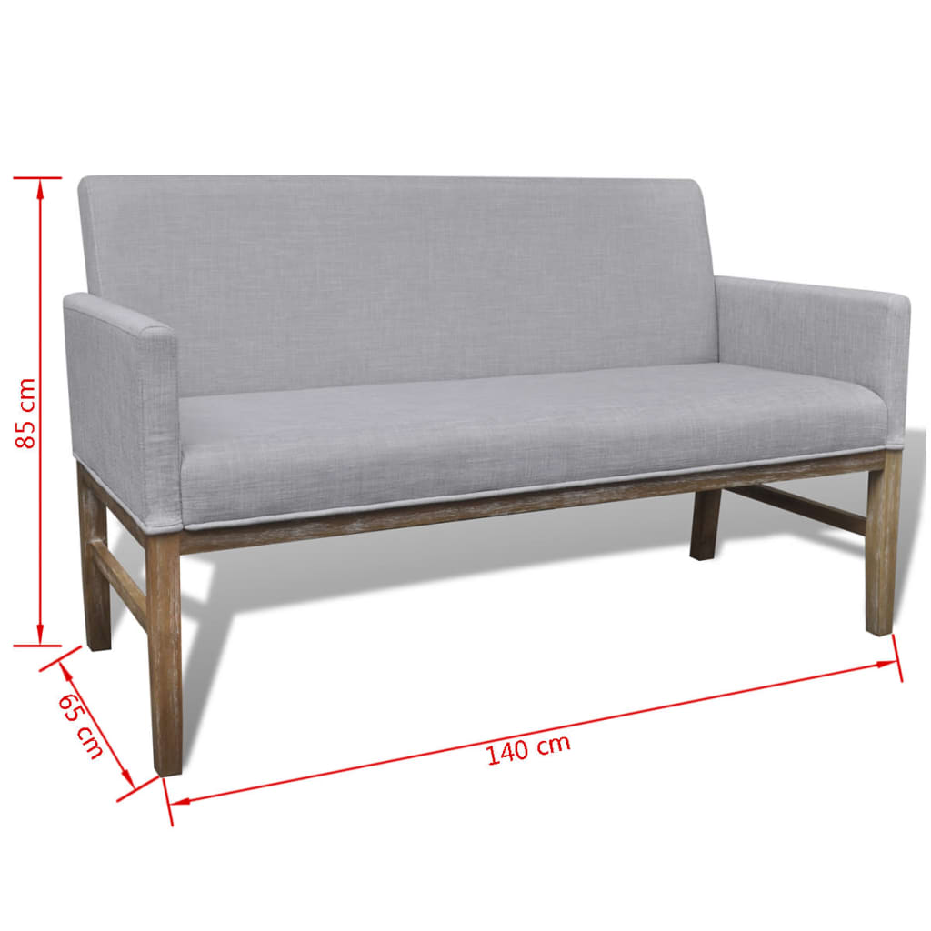 Bench with padded cushions, textile, rubber wood, light gray