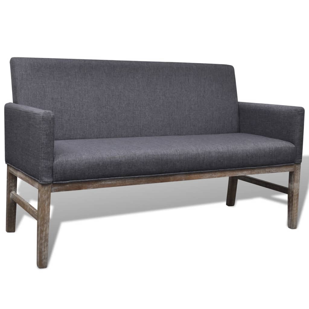 Bench with padded cushions, textile, rubber wood, dark grey