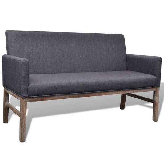 Bench with padded cushions, textile, rubber wood, dark grey