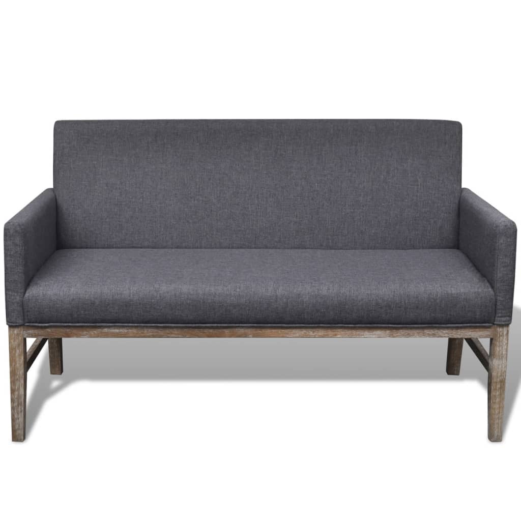 Bench with padded cushions, textile, rubber wood, dark grey