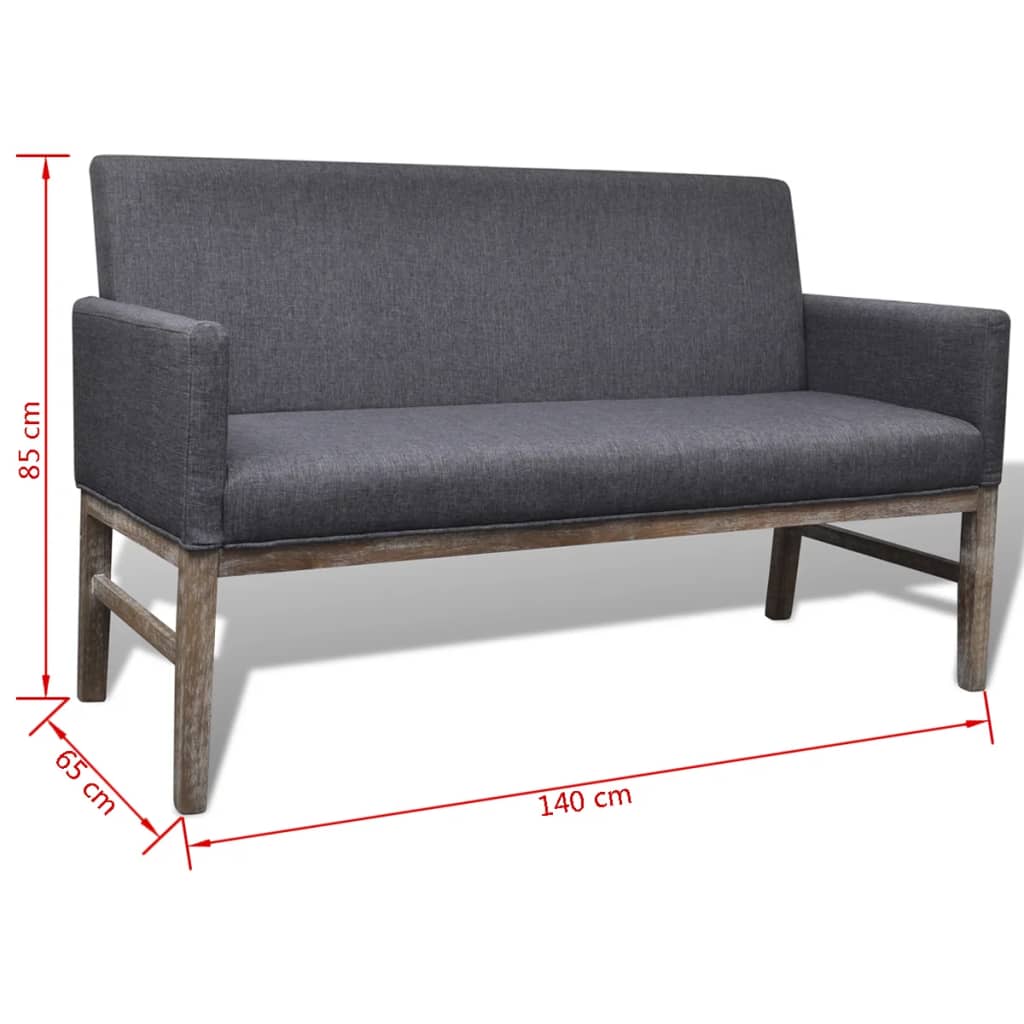 Bench with padded cushions, textile, rubber wood, dark grey