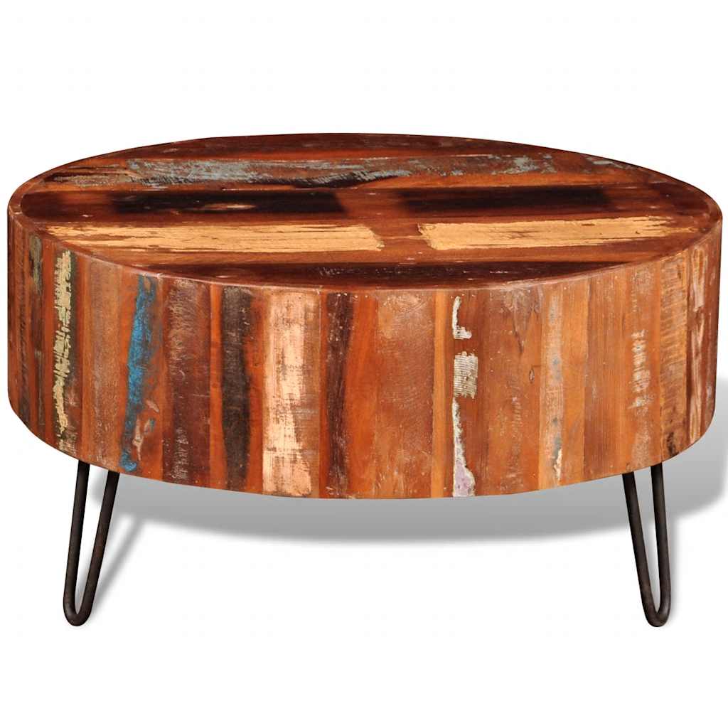 Coffee table, solid recycled wood, round