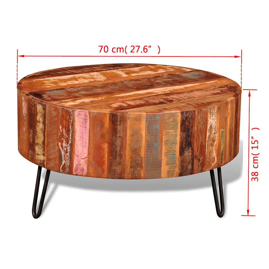 Coffee table, solid recycled wood, round