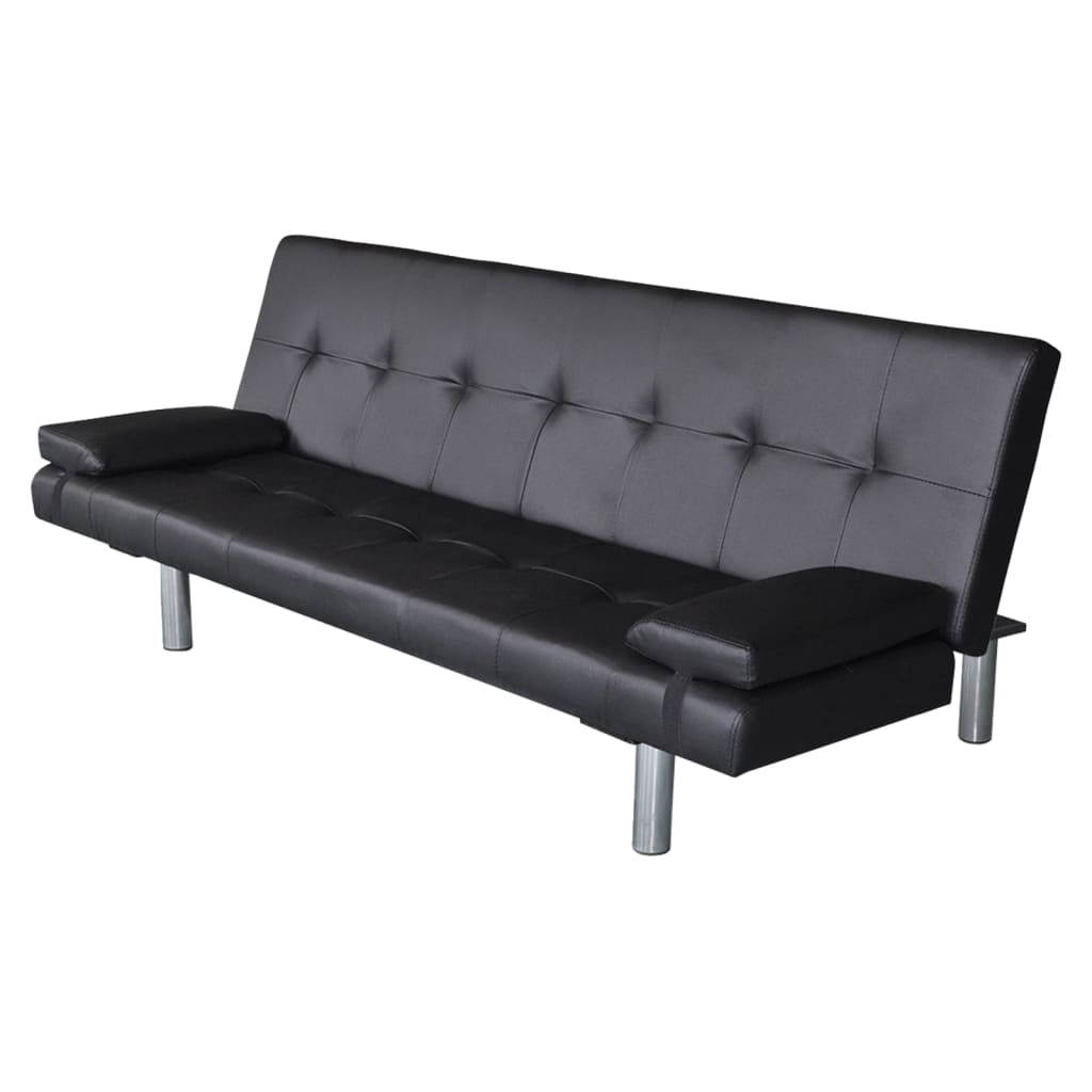 Sofa bed 2 cushions, artificial leather, adjustable black