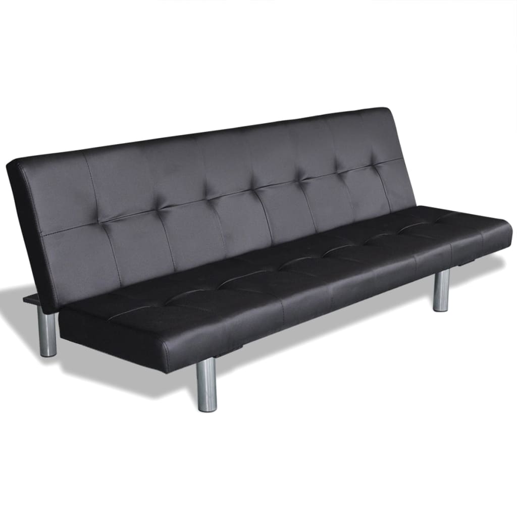 Sofa bed 2 cushions, artificial leather, adjustable black