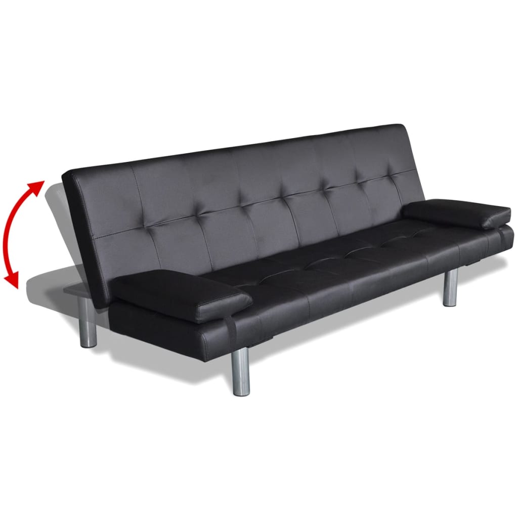 Sofa bed 2 cushions, artificial leather, adjustable black