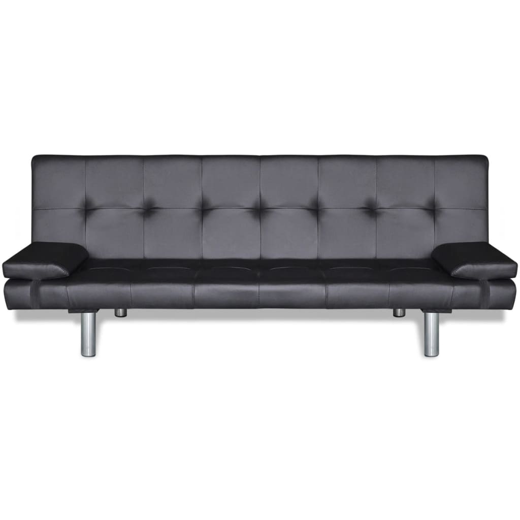 Sofa bed 2 cushions, artificial leather, adjustable black