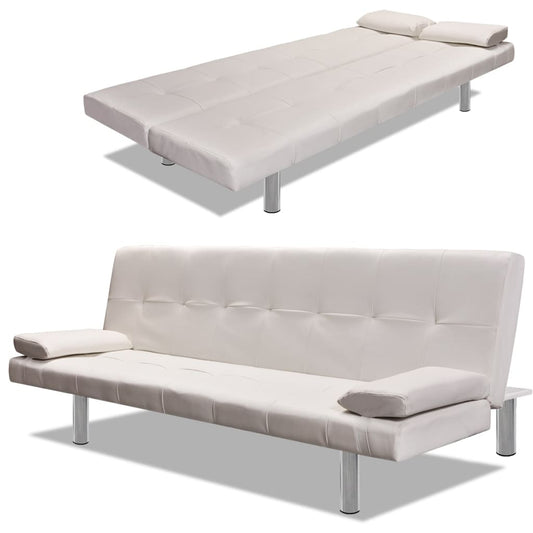 Sofa bed 2 cushions, artificial leather, adjustable, cream