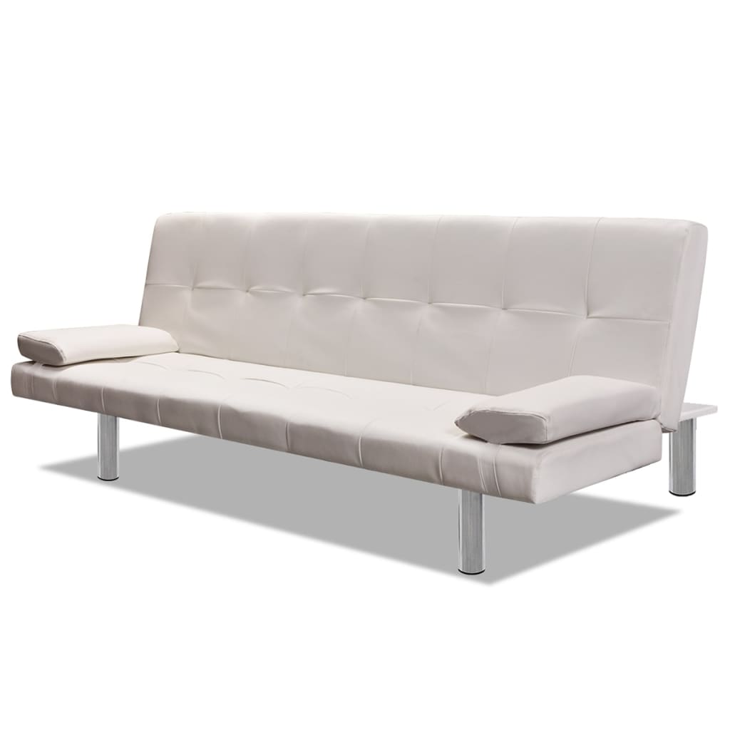 Sofa bed 2 cushions, artificial leather, adjustable, cream