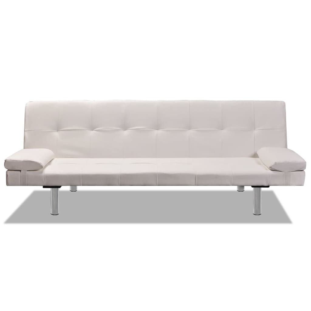 Sofa bed 2 cushions, artificial leather, adjustable, cream