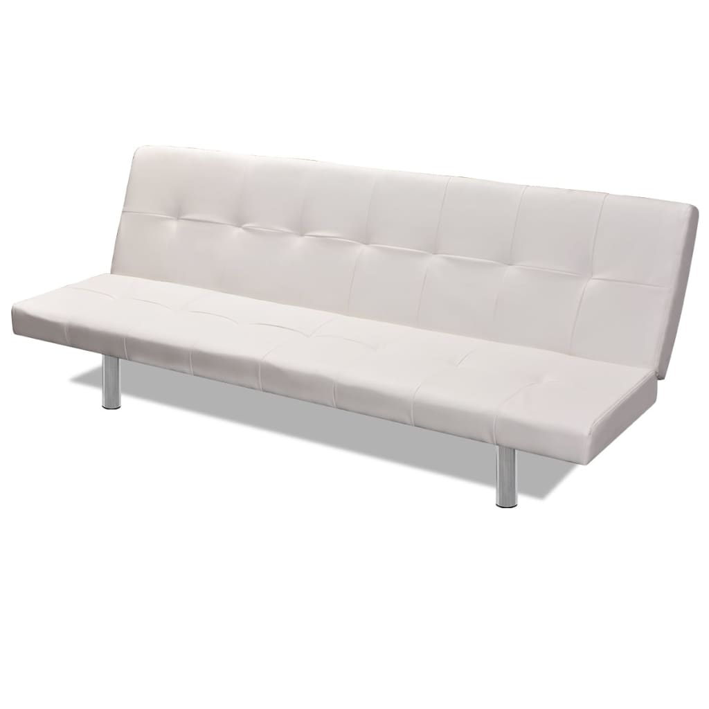 Sofa bed 2 cushions, artificial leather, adjustable, cream