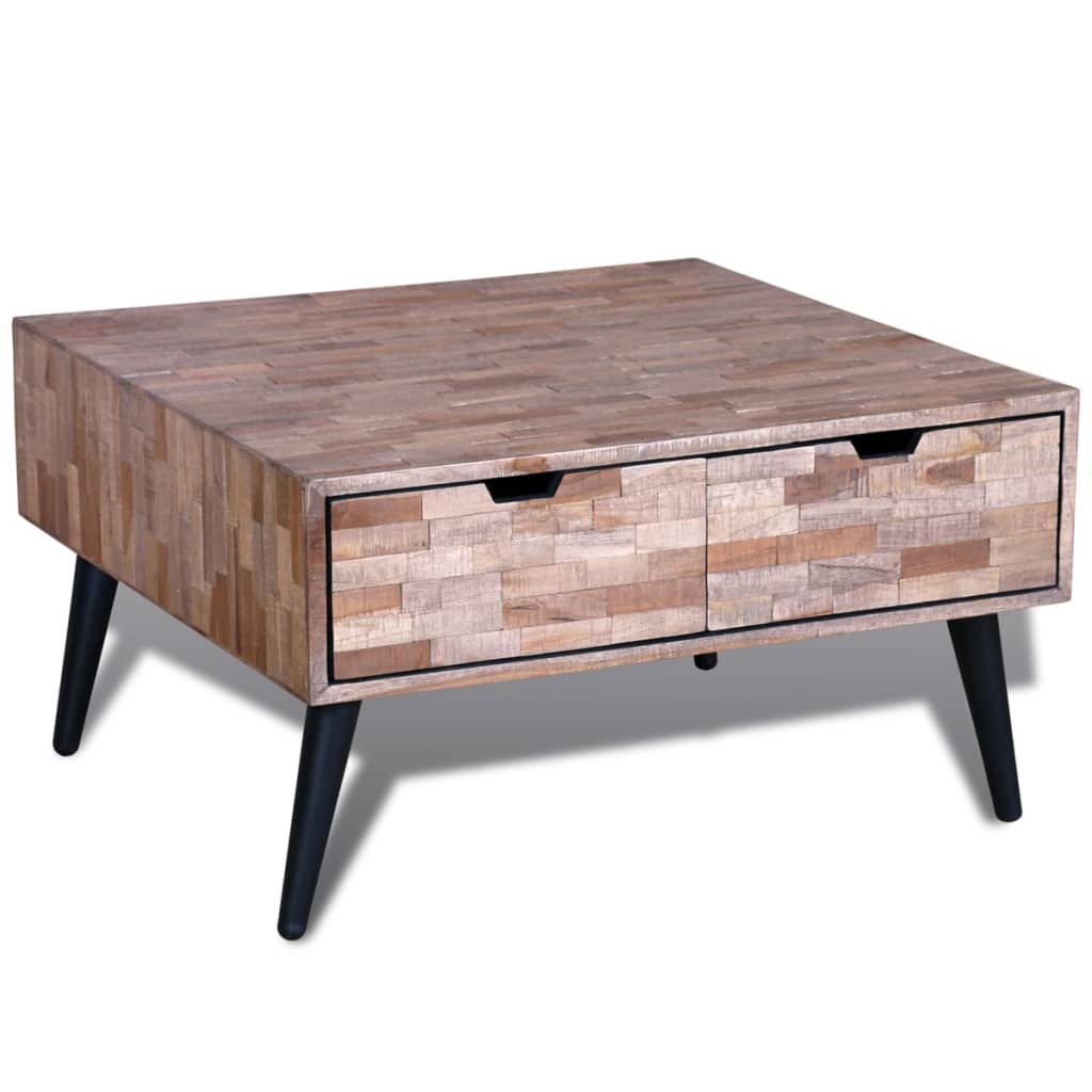 Coffee table with 4 drawers, recycled teak wood